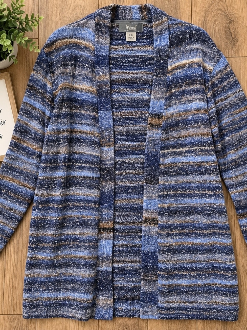 Natural Reflections Striped Open-Front Cardigan - Blue & Brown